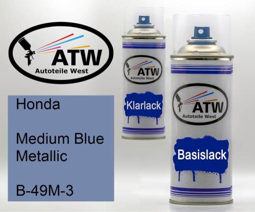 Honda, Medium Blue Metallic, B-49M-3: 400ml Sprühdose + 400ml Klarlack - Set, von ATW Autoteile West.